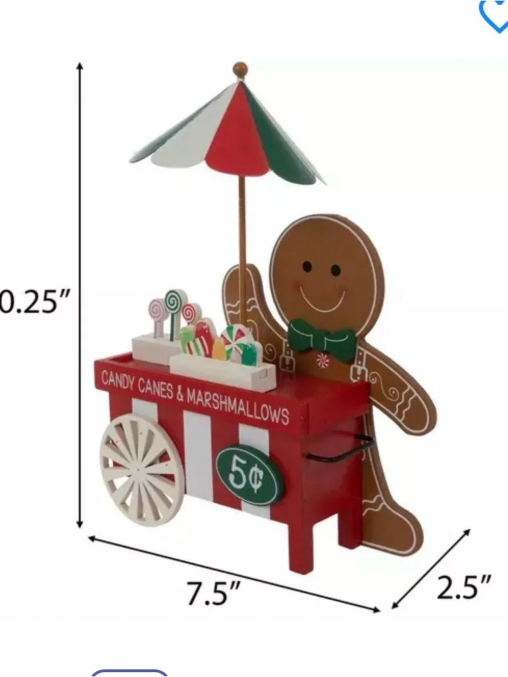 🆕-Festive Gingerbread Man Candy Cart Wooden Christmas Decor.